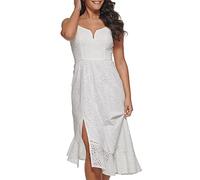 Guess Asymmetrical Cotton Eyelet Midi Contemporary Dress Vestito da Cocktail, Bianco, 50 Donna
