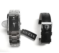 GUESS Argento, Nero Pelle Intercambiabile 2 PC Fascia Set Diamante Orologio
