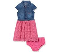 GUESS Baby Girls Denim and Lace Mixed Fabric Dress and Coordinating Diaper Cover 2 Piece Set, Pink, 3/6M