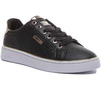 Guess Beckie Lace Up Gold Logo Trainer Donna In Nero E Oro UK 3 - 11