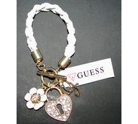 GUESS Bianco Intrecciato Similpelle Serratura Color Oro Ciondoli Cristallo