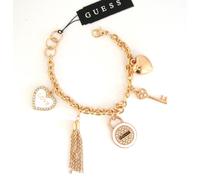 Guess Bianco + Rosa Color Oro Catena Cuore + Chiave + Nappa Cristallo