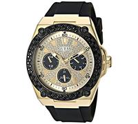 GUESS Black Gold-Tone Glitz Stain Resistant Silicone Watch with Day, Date + 24 Hour Military/Int'l Time. Color: Black (Model: U1257G1)