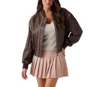 GUESS Women's Angelique Vintage Faux Leather Bomber, Regal Brown