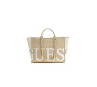 GUESS Borsa Mare Donna in Tessuto con Logo, Beige, 50x31x18 cm, con Manici e Tracolla a Catena, Chiusura a Cerniera