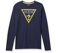 GUESS Boys' Big Organic Cotton Long Sleeve Classic Logo T-Shirt, Deck Blue, 18