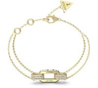 GUESS Bracciale da Donna, Collezione Stylish Catena Doppia Matelasse & Pave brdi Materiale Acciaio Inox in colorazione Oro Giallo. Misura: S. La referenza è JUBB04581JWYGS
