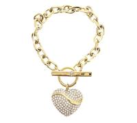 Guess Bracciale da Donna, collezione in my heart. bracciale a t-bar con cuori di cristallodi materiale acciaio inox in colorazione oro giallo. Misura: S. La referenza è JUBB04496JWYGS