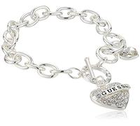 GUESS Bracciale da donna in argento con ciondolo a forma di cuore, taglia unica, cristallo, 7,5 pollici, vetro