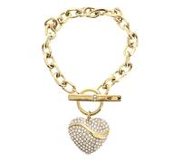 Guess Bracciale da Donna, collezione in my heart. bracciale a t-bar con cuori di cristallodi materiale acciaio inox in colorazione oro giallo. Misura: S. La referenza è JUBB04496JWYGS