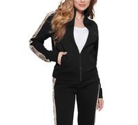 GUESS Felpa zip con logo laterale Firmata Guess, realizzata in punto Milano e caratterizzata da bande laterali, logo frontale in tinta e collo alto. L'immagine riporta una taglia S. Lunghezza manica.