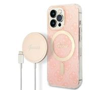GUESS Bundle GUBPP13LH4EACSP - Custodia e caricatore per iPhone 13 Pro, colore: Rosa