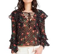 GUESS Camicetta nera a fiori da donna rosa, Nero , XS