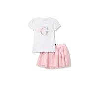 GUESS Camicia a G in jersey elasticizzato a maniche corte con gonna a rete elasticizzata a maniche corte in jersey elasticizzato con gonna a rete elasticizzata, Bianco puro, 2 Years