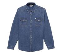 Guess Camicia da uomo slim a maniche lunghe in denim blu, Blu, XL