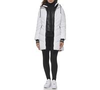 GUESS Cappotto da donna con cappuccio resistente all'acqua per il freddo, bianco, Large