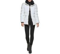 GUESS Cappotto trapuntato da donna con colletto in pelliccia sintetica, bianco, Large