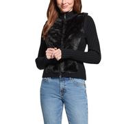 GUESS Women's Long Sleeve Fur Mix Zip Front Mila Cardigan, Jet Black