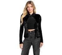 Guess Cardigan Mila da Donna a Maniche Lunghe in Misto Pelliccia con Zip Frontale, Nero Corvino, S