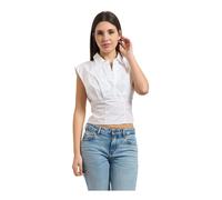 Guess, ,Tops ,Donna ,Bianco ,L Camicetta Senza Maniche con Bottoni e Colletto Classico