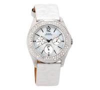 Guess Chrono Logo Bianco Perla Pelle +Cristalli +Quadrante Mop Impermeabile