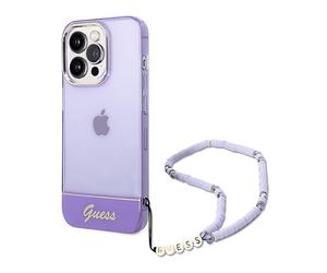 GUESS Cinturino traslucido con perle COVER per Apple iPhone 14 Pro Max, Viola
