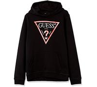 GUESS Boys' Classic Logo Organic French Terry Popover Hoodie, Jet Black, 18