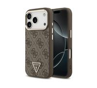 GUESS Classic Triangle Logo Leather COVER MAGSAFE per Apple iPhone 17 Pro, Marrone