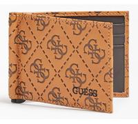 GUESS Cognac Card Custodia Goffrato Portafoglio 4G Logo Vera Pelle