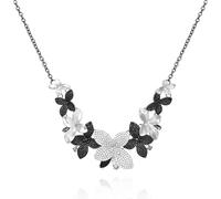 GUESS Collana con ciondolo floreale in cristallo nero argento