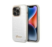 GUESS Cover Croco Collection Custodia per Apple iPhone 14 Pro, Argento/Bianco