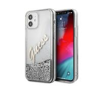 GUESS Cover Custodia per Apple iPhone 12 Mini, Trasparente con glitter argento
