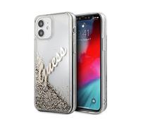 GUESS Cover Custodia per Apple iPhone 12 Mini, Trasparente con glitter dorati