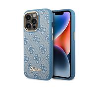 GUESS Cover Custodia per Apple iPhone 14 Pro, Blu/Oro (4g vintage gold logo)
