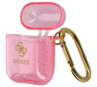 GUESS - Cover Per Airpods Silicone Gel Glitterata Logo Guess In Rilievo Rosa Traslucido