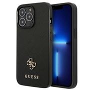 Guess, Cover per iPhone 13 Pro Antiurto Effetto Saffiano con Logo 4G Metallo