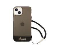Guess, Cover per iPhone 14 con Cinturino di perle, Nero