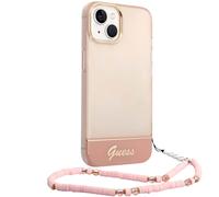 Guess, Cover per iPhone 14 Plus con Cinturino di perle, Rosa