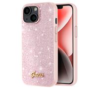 Guess, Cover per iPhone 14 Plus Glitter Script, Rosa