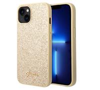 Guess, Cover per iPhone 14 Plus in TPU Morbido con Glitter, Dorato
