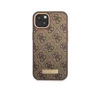 Guess, Cover per iPhone 14 Plus PU 4G Metal Plate, Marrone