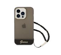 Guess, Cover per iPhone 14 Pro con Cinturino di perle, Nero