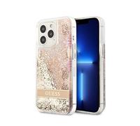 Guess, Cover per iPhone 14 Pro Floating Flower Glitter, Dorato