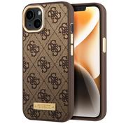 Guess, Cover per iPhone 14 PU 4G Metal Plate, Marrone