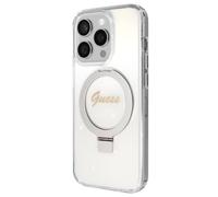 Guess, Cover per iPhone 15 Pro Max TPU Ring Stand, Trasparente
