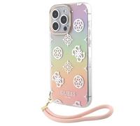 Guess, Cover per iPhone 15 Pro TPU Peony con cordino, Multicolore