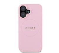 Guess, Cover posteriore per iPhone 16 con texture a grana grossa , Rosa