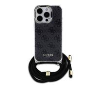 Guess, Cover posteriore per iPhone 16 Pro con tracolla stampata IML 4G, Nero