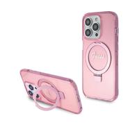 Guess Custodia Anello Stand Script Glitter MagSafe Rosa - iPhone 15 Pro