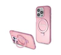 Guess Custodia Anello Stand Script Glitter MagSafe Rosa - iPhone 15 Pro Max